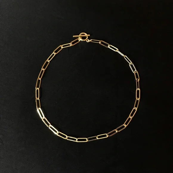 Gold Paperclip Link Necklace with Toggle Clasp - 15 inch - Picture 3 of 6